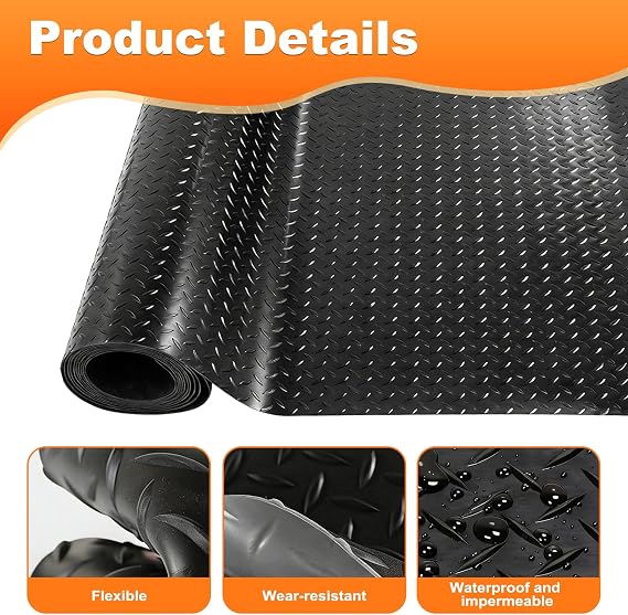 Heavy Duty Rubber Floor Mat Roll 3mm Non-Slip Waterproof Protective Flooring for Garage Gym Workshop 1m x 1m